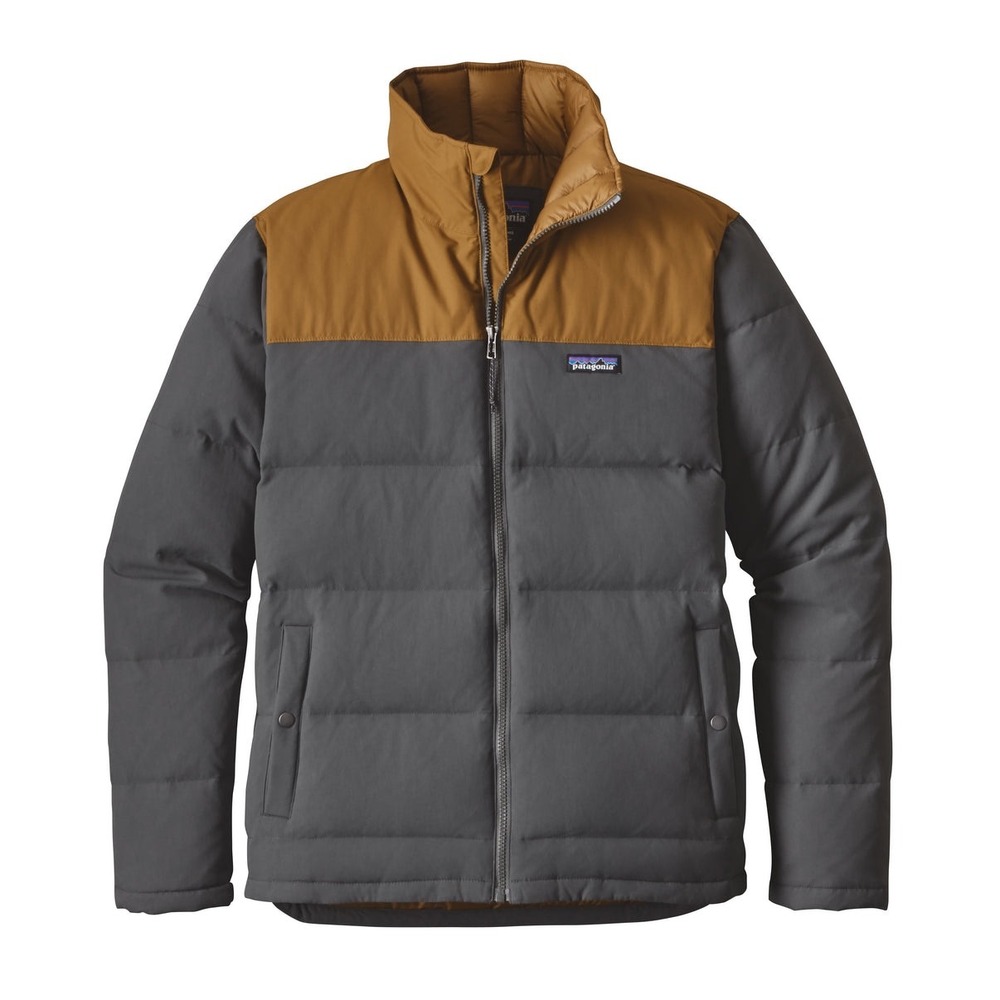 Patagonia Bivy Down Jacket Mens Large Forge Grey Bear Brown Puffer Coat 28322